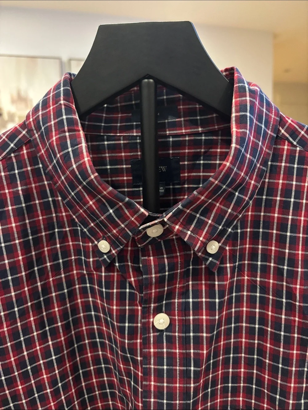 NWOT J. Crew Men's Red and Navy Plaid Button-Down Shirt